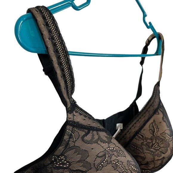 Cacique Black Modern Lace Covered LL BALC Nude Lined Underwire Bra Floral 44DDD - Picture 6 of 16